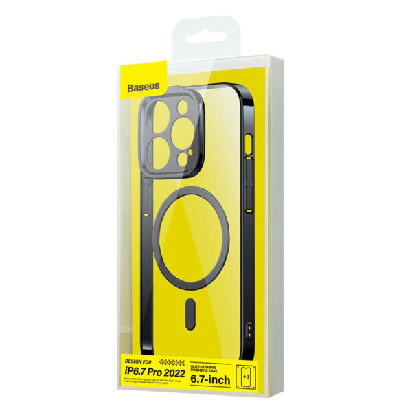 gsm.ma Accessoire Coque magnétique Baseus Glitter pour iPhone 14 Pro Max (Noir) + verre trempé + kit de nettoyage