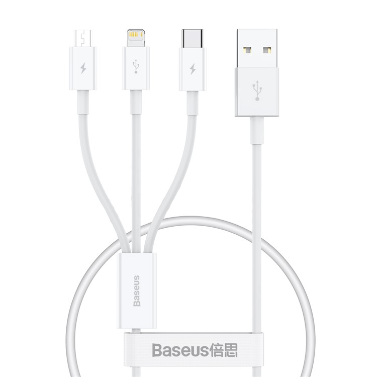 gsm.ma Accessoire Cable USB to M+L+C 3.5A Baseus Superior Series Fast Charging Data Cable  1.5m White