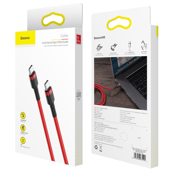 gsm.ma Accessoire Baseus Cafele 60W | Câble Rouge-Noir USB-C Type-C Power Delivery Quick Charge 3.0 60 W 1m (CATKLF-G09)