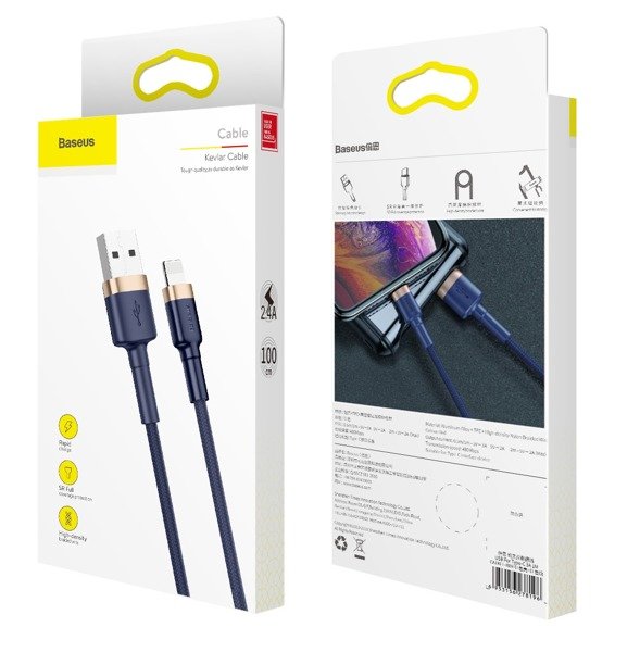 gsm.ma Accessoire Câble Baseus Cafule Gold-Bleu | Câble USB – Lightning puissant pour iPhone 6 7 8 X 2.4A 1m (CALKLF-BV3)