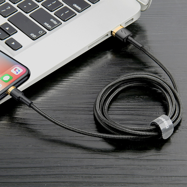 gsm.ma Accessoire Câble Baseus Gold-Black Cafule | Câble USB – Lightning puissant pour iPhone 6 7 8 X 2.4A 1m (CALKLF-BV1)