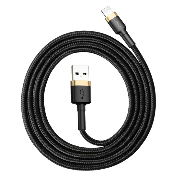 gsm.ma Accessoire Câble Baseus Gold-Black Cafule | Câble USB – Lightning puissant pour iPhone 6 7 8 X 2.4A 1m (CALKLF-BV1)