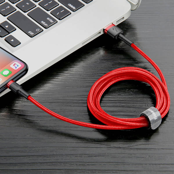 gsm.ma Accessoire Câble Baseus Cafule Rouge-Rouge | Câble USB – Lightning puissant pour iPhone 6 7 8 X 2.4A 1m (CALKLF-B09)