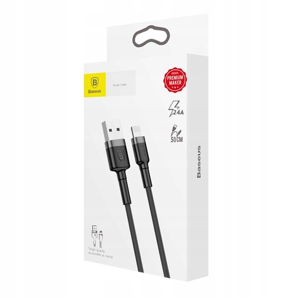 gsm.ma Accessoire Baseus Caféle Grey-Black | Câble USB – Lightning en nylon pour iPhone 50cm 2.4A (CALKLF-AG1)