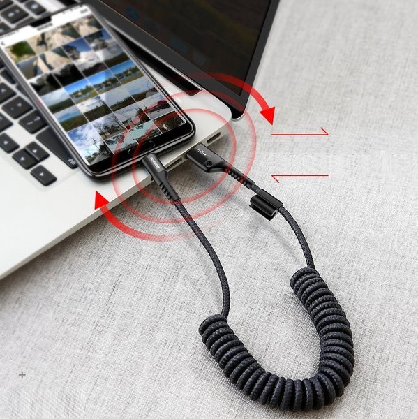 GSM Maroc Accessoire Oeil de poisson Baseus | Ressort flexible renforcé Câble USB-C Type-C 1m Noir (CATSR-01)