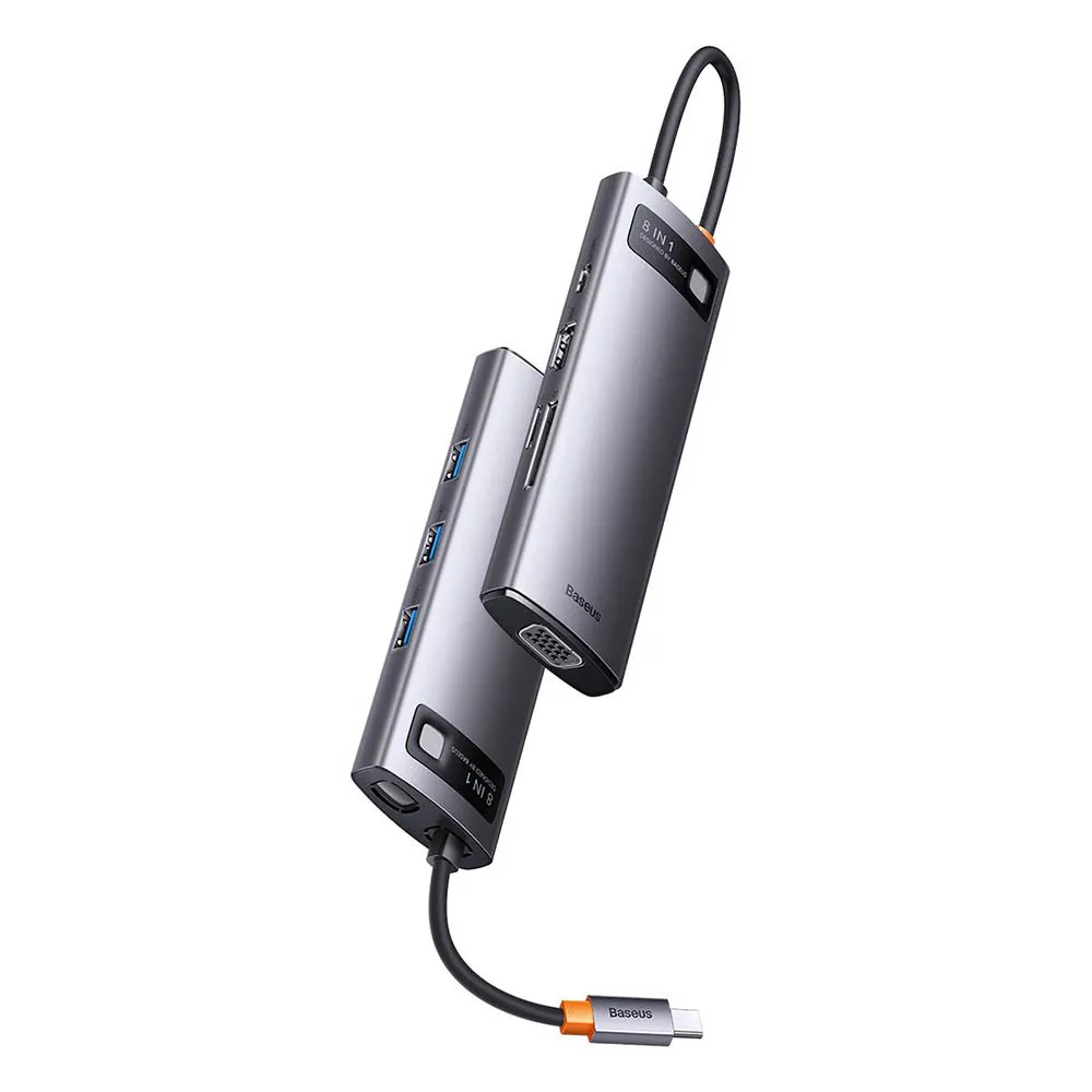 gsm.ma Accessoire Hub USB Baseus Hub 8 en 1 Baseus Metal Gleam Series, USB-C vers 3x USB 3.0 + HDMI + USB-C PD + microSD/SD + VGA (WKWG050013)