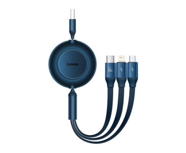 Câble Baseus 3-en-1 USB vers Micro USB, Lightning et USB-C – 66W/1.1M Bleu (CAMJ010103)