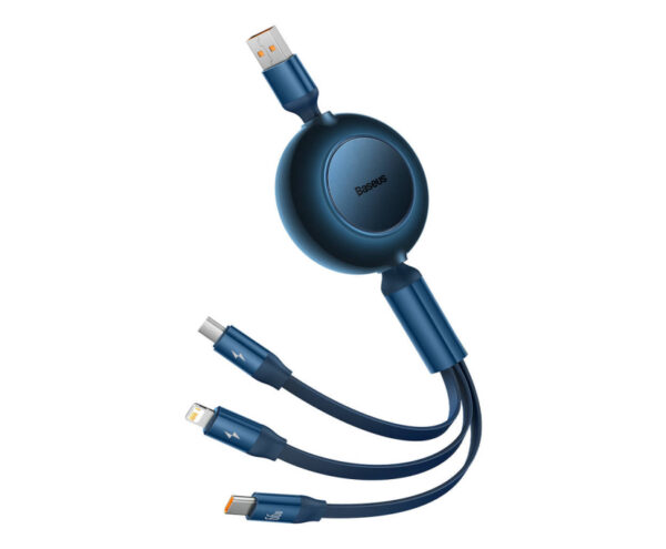 Câble Baseus 3-en-1 USB vers Micro USB, Lightning et USB-C – 66W/1.1M Bleu (CAMJ010103)