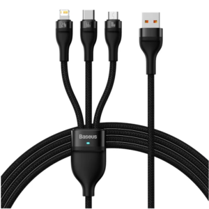 Image de Câble Baseus One For Three USB vers M+L+C 100W/1.2M Noir (Réf : CASS030001)