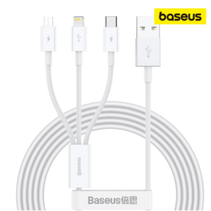 Baseus Câble 3-en-1 USB vers USB-C, Lightning, Micro USB 1.5m 3.5A – Blanc – CAMLTYS-02