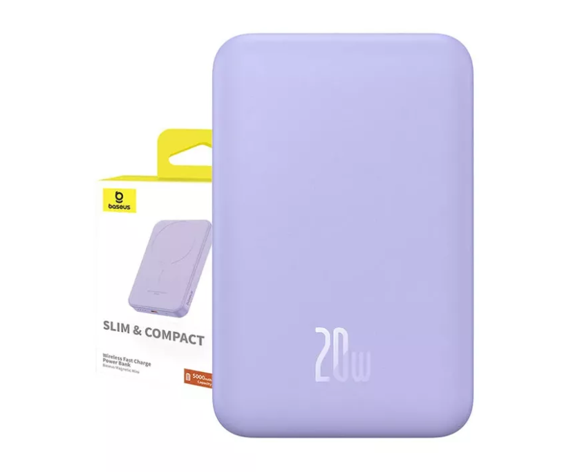 Image de Baseus Mini Powerbank 5000mAh 20W Magnetic Violet + Câble Type-C 20V/3A 30CM Blanc – P10022107513-00 Image de Baseus Mini Powerbank 5000mAh 20W Magnetic Violet + Câble Type-C 20V/3A 30CM Blanc – P10022107513-00