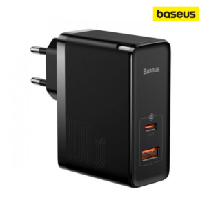Image de Chargeur Baseus C+U 100W EU Noir avec Câble Mini Noir Type-C vers Type-C 100W (20V/5A) 1m (CCGP090201)
