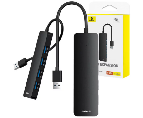 Image de Adaptateur 4 Ports Baseus USB-A vers USB 3.0*4 Noir – 15cm (Réf : B0005280B111-00)