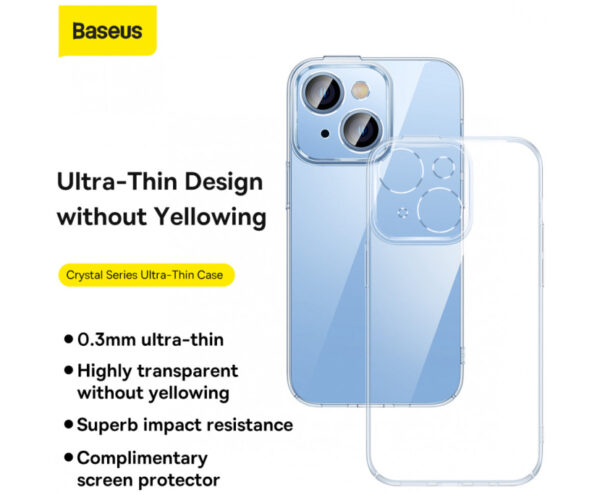 Image de Baseus Coque pour iPhone 14 – Pack de 1 avec Protecteur d’Écran en Verre Trempé et Kit de Nettoyage – ARJB000002