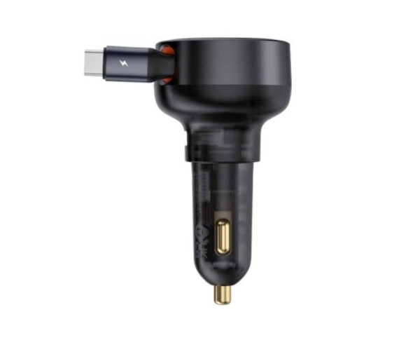 Chargeur de Voiture Baseus U + Type-C avec Câble Rétractable 60W – Noir (c00057800111-00)