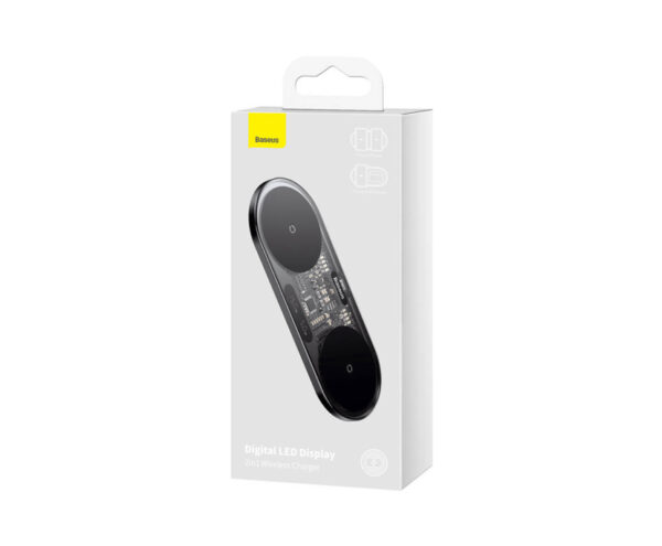 Image de Baseus Chargeur Numérique 2en1 Sans Fil 20W Noir + Câble USB Type-C 3A 1M – WXSX010101