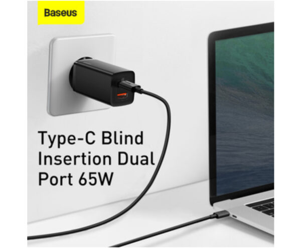 Image de Baseus Chargeur USB + Type C QC 3.0 PD 3.0 65W Noir – CCGAN2L-B01