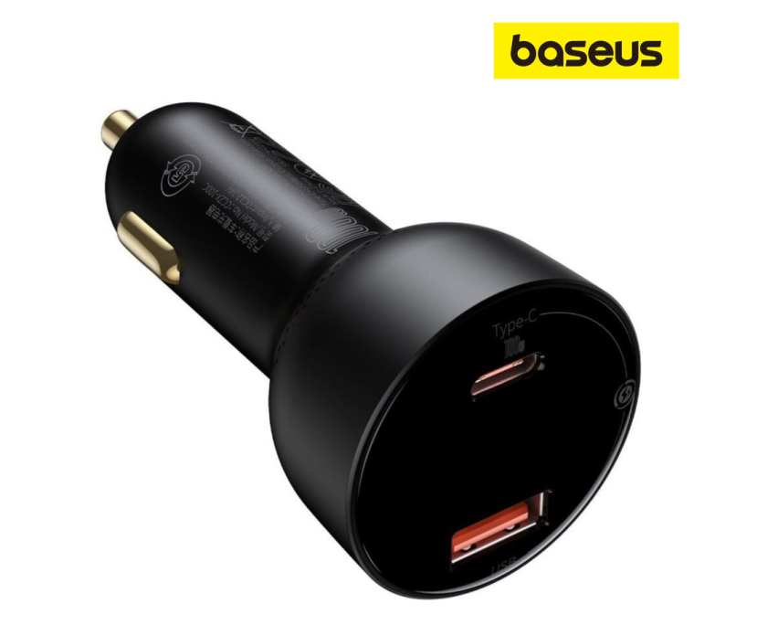 Image de Baseus Chargeur de Voiture 100W avec câble USB + Type-C Noir – CCZX-100C Image de Baseus Chargeur de Voiture 100W avec câble USB + Type-C Noir – CCZX-100C