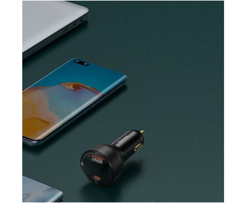 Image de Baseus Chargeur de Voiture 100W avec câble USB + Type-C Noir – CCZX-100C Image de Baseus Chargeur de Voiture 100W avec câble USB + Type-C Noir – CCZX-100C