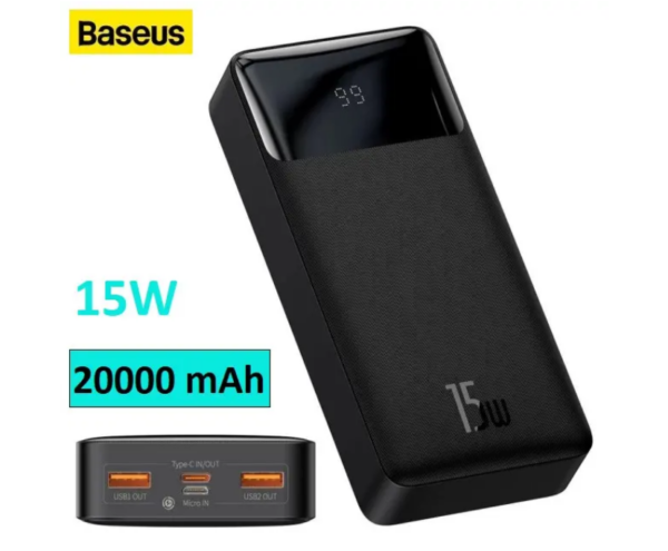 Image de Baseus Power Bank 20000mAh 15W Noir 2xUSB, USB-C – PPDML-J01