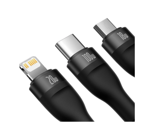 Image de BASEUS CABLE 100W 1,2 M USB + TYPE C TO TYPE C/LIGHTNING/MICRO USB -Noir-CASS030101