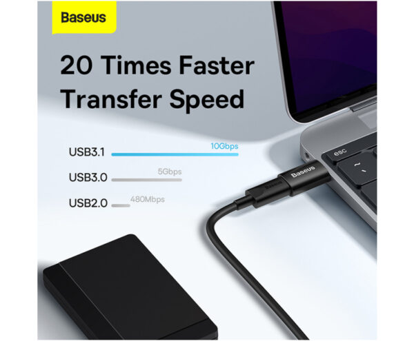 Image de Baseus Adaptateur USB-C mâle vers USB 3.1 femelle Noir – Modèle ZJJQ00001