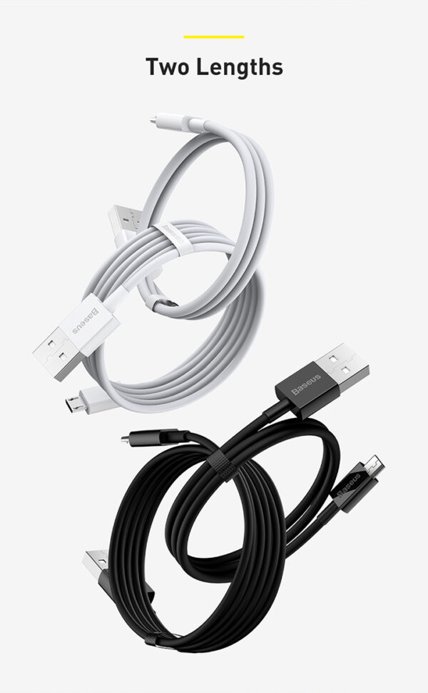 Image de Câble de Données de Charge Rapide Baseus Superior Series USB vers Micro USB 2A 1m Blanc CAMYS-02