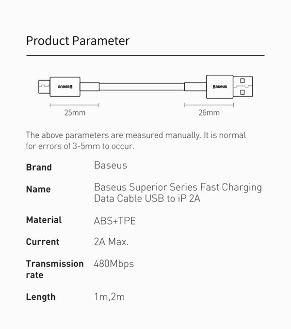 Image de Câble USB vers Micro USB Baseus Superior Series 2A – 2 mètres Blanc – CAMYS-A02