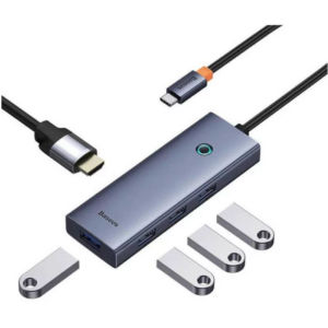 Image de Baseus Flite Adaptateur USB-C Gris – 1x HDMI 4K + 4x USB 3.0 – B00052809813-00