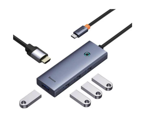 Image de Baseus Flite Adaptateur USB-C Gris – 1x HDMI 4K + 4x USB 3.0 – B00052809813-00