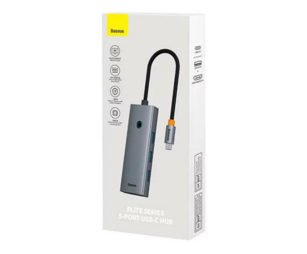 Image de Baseus Flite Adaptateur USB-C Gris – 1x HDMI 4K + 4x USB 3.0 – B00052809813-00