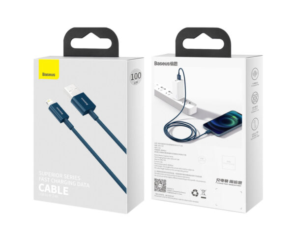 Image de Câble USB vers iPhone Baseus Superior Series 2,4 A – 1 m Bleu