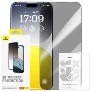 Image de Verre Trempé Baseus pour iPhone 15 Pro – Protection Écran Haute Résistance -P60057405203-01