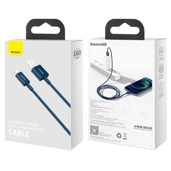 Image de Câble USB to iPhone Baseus Superior Series  2,4 A, longueur du câble : 1 m (bleu) CALYS-A03
