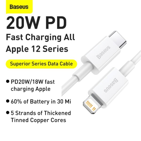 Image de Baseus Câble de données de charge rapide Superior Series Type-C vers iP PD 20W 0,25m Blanc CATLYS-02